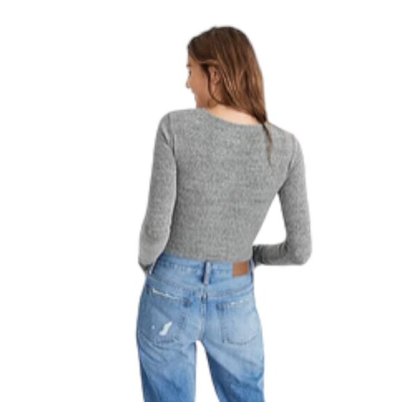 Madewell Gray Long-Sleeve V-Neck Full-Coverage Bodysuit, XL - Picture 5 of 14